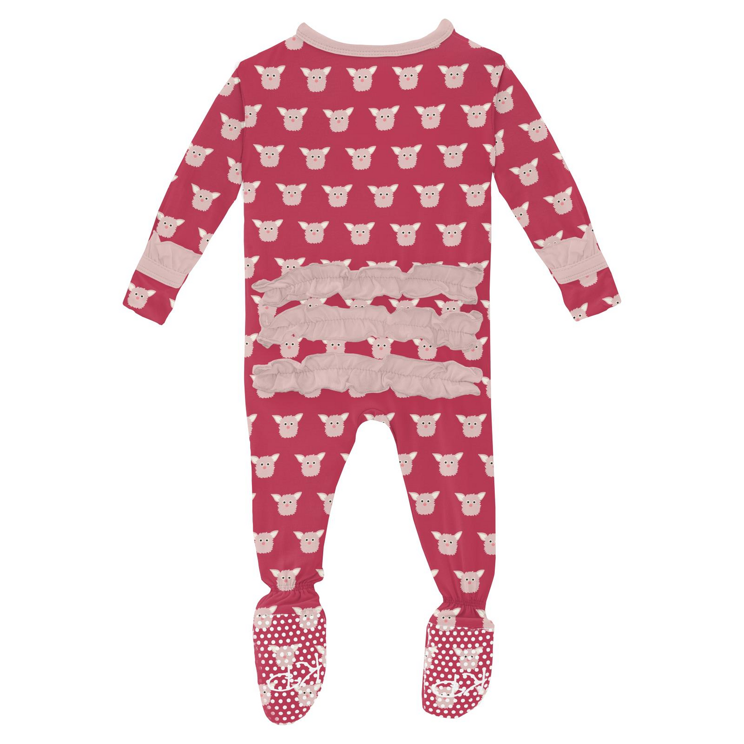 Kickee Pants Print Classic Ruffle Footie with Snaps: Cherry Pie Furry Friends