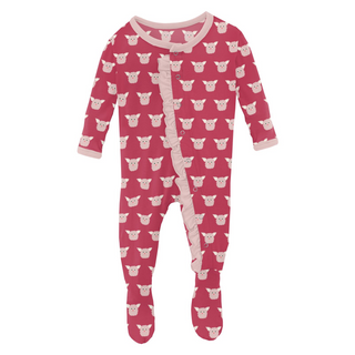 Print Classic Ruffle Footie with Snaps: Cherry Pie Furry Friends