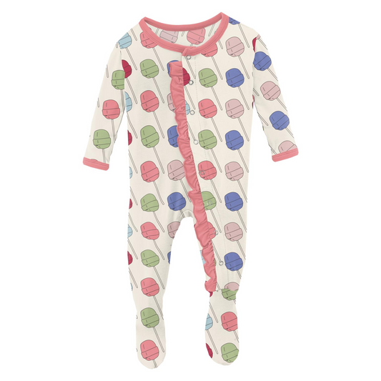 Kickee Pants Print Classic Ruffle Footie with Snaps: Lula's Lollipops