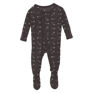 Print Classic Ruffle Footie with Snaps: Midnight Safety Pins