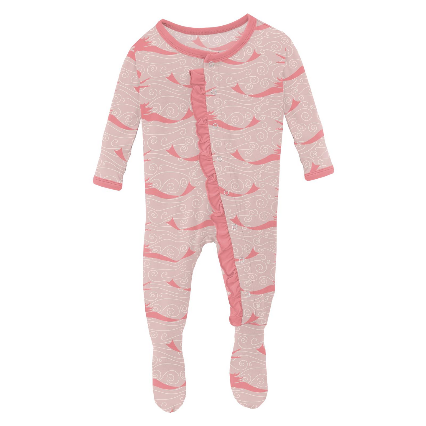 Print Classic Ruffle Footie with Snaps: Baby Rose Mermaid