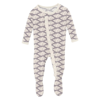 Print Classic Ruffle Footie with Snaps: Feather Cloudy Sea