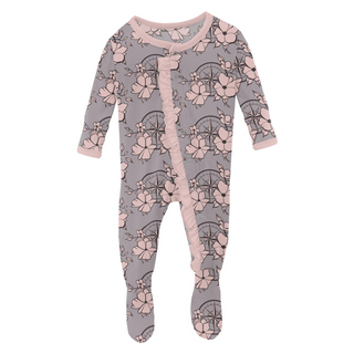 Print Classic Ruffle Footie with Snaps: Feather Nautical Floral