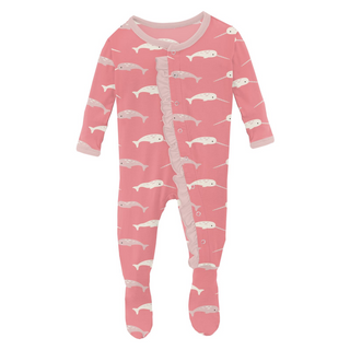 Print Classic Ruffle Footie with Snaps: Strawberry Narwhal