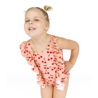 Very Cherry Ruffle Front One Piece Girls Swimsuit