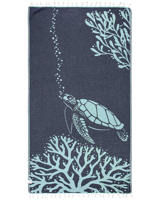 Sea Turtle Seaglass Turkish Organic Cotton Beach Towel – Sand Resistant, Quick-Dry &amp; Lightweight