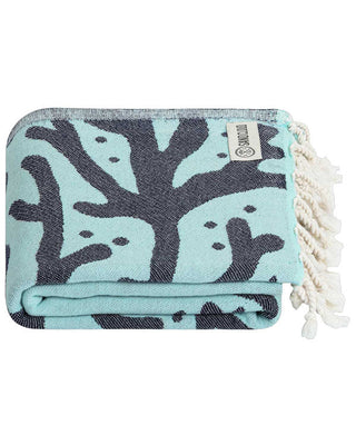 Sea Turtle Seaglass Turkish Organic Cotton Beach Towel – Sand Resistant, Quick-Dry &amp; Lightweight