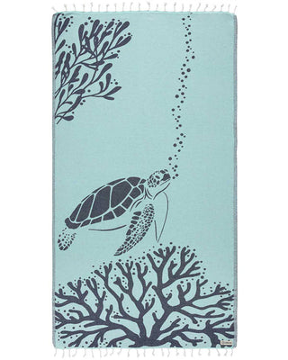 Sea Turtle Seaglass Turkish Organic Cotton Beach Towel – Sand Resistant, Quick-Dry &amp; Lightweight