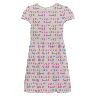 Bamboo Print Flutter Sleeve Twirl Dress: Latte 3 Little Kittens