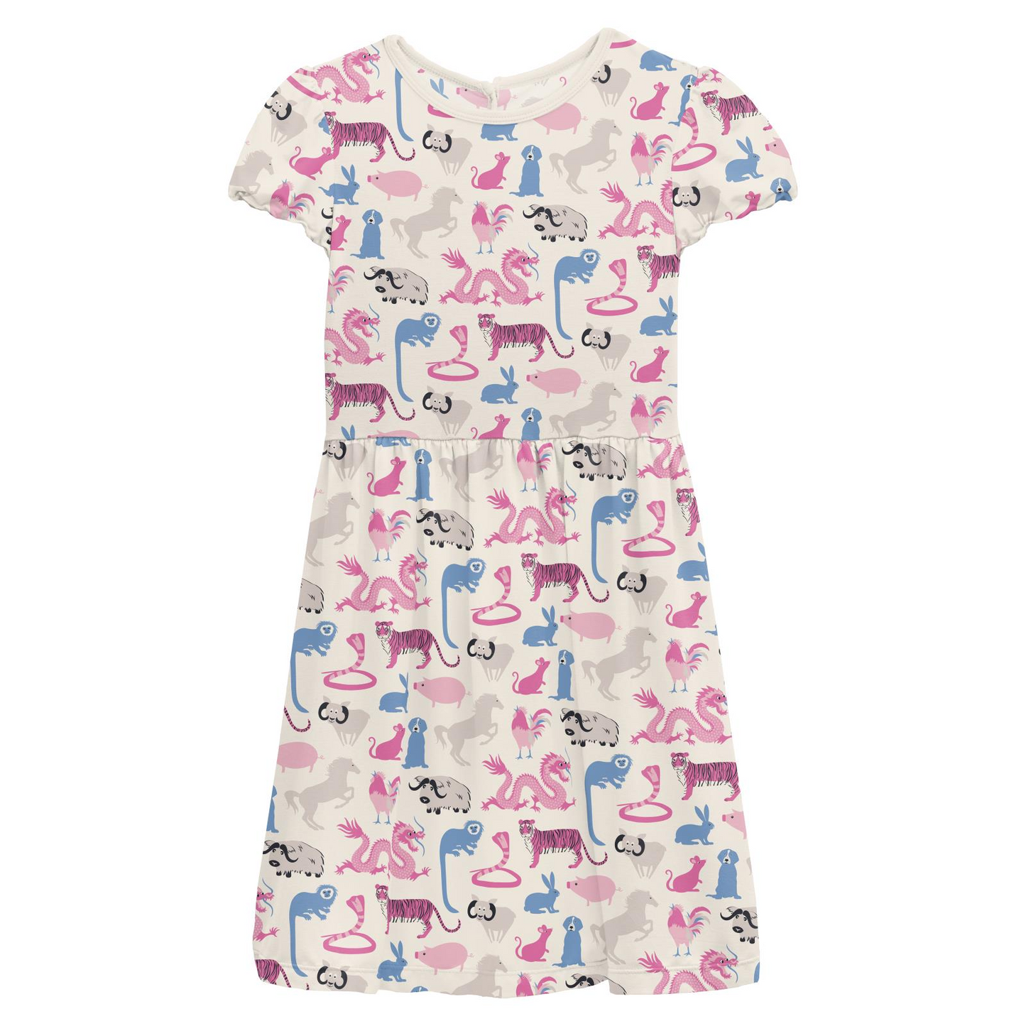 Bamboo Print Flutter Sleeve Twirl Dress: Natural Chinese Zodiac