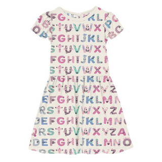 Bamboo Flutter Sleeve Twirl Dress with Pockets: Natural ABC Monsters