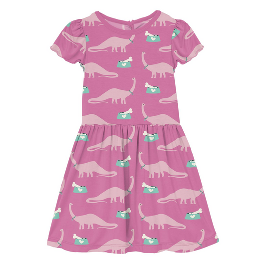 Bamboo Flutter Sleeve Twirl Dress with Pockets: Tulip Pet Dino