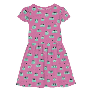 Flutter Sleeve Twirl Dress with Pockets: Tulip Bespeckled Frogs