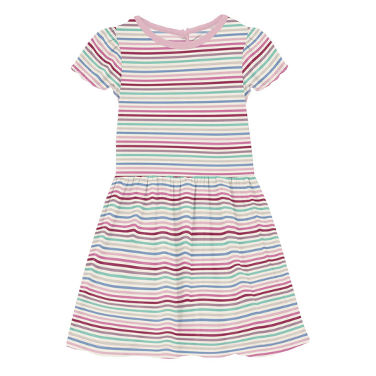 Bamboo Flutter Sleeve Twirl Dress with Pockets: Make Believe Stripe