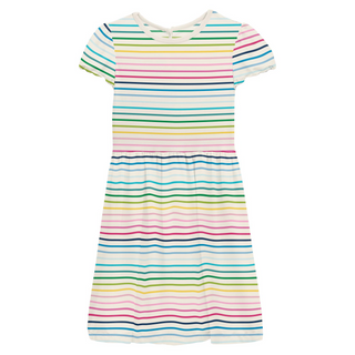 Print Flutter Sleeve Twirl Dress with Pockets in Happy Stripe