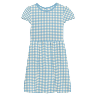 Flutter Sleeve Twirl Dress with Pockets in Seaside Blue Gingham