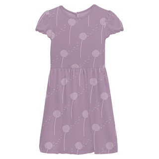 Print Flutter Sleeve Twirl Dress with Pockets Lavender Dandelion Wish