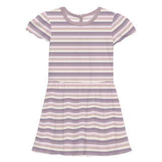 Flutter Sleeve Twirl Dress with Pockets in Lavender Bliss Stripe