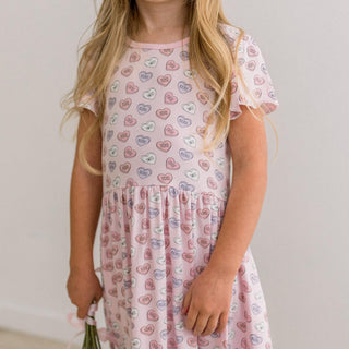 Flutter Sleeve Twirl Dress with Pockets in Candy Hearts