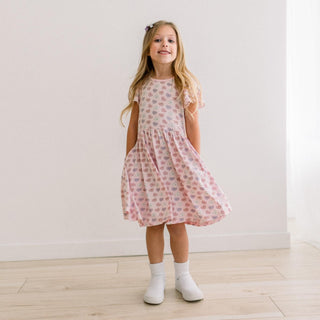 Flutter Sleeve Twirl Dress with Pockets in Candy Hearts