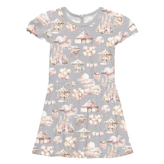 Flutter Sleeve Twirl Dress with Pockets in Dove Princess Dreams