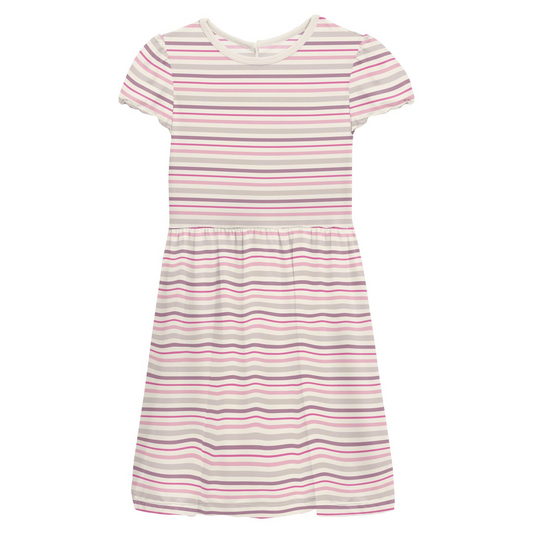 Bamboo Flutter Sleeve Twirl Dress with Pockets: Whimsical Stripe