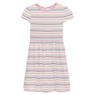 Print Flutter Sleeve Twirl Dress with Pockets in Ice Cream Stripe