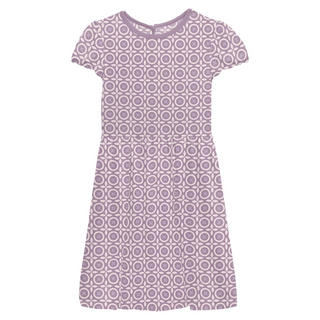 Print Flutter Sleeve Twirl Dress with Pockets Lavender Flower Lattice