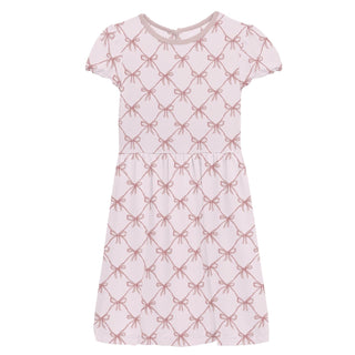 Flutter Sleeve Twirl Dress with Pockets in Shrinking Violet Bow Lattice