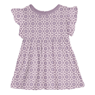 Print Short Sleeve Lola Swing Dress Lavender Flower Lattice