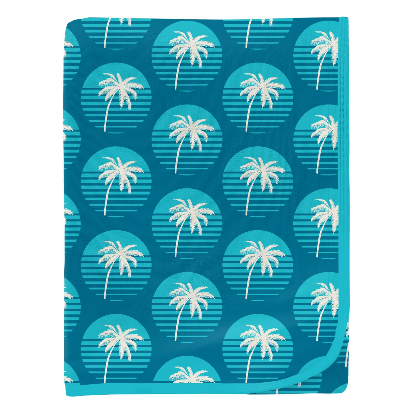 Kickee Pants Print Swaddling Blanket: Cerulean Blue Palm Tree Sun