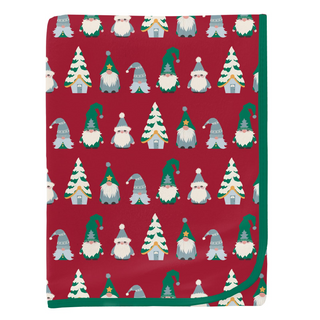 Print Swaddling Blanket in Crimson Gnomes