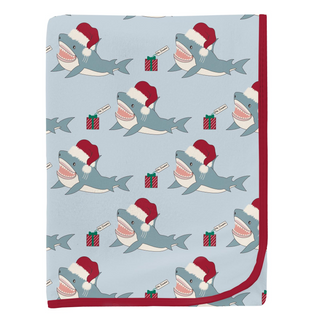 Print Swaddling Blanket in Illusion Blue Holiday Sharks