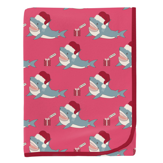 Print Swaddling Blanket in Winter Rose Holiday Sharks