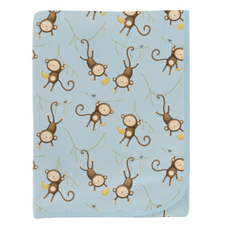 Swaddling Blanket in Spring Sky Monkeys & Bananas