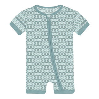 Print Shorty Sleeper with Zipper Jade Wavy Lattice