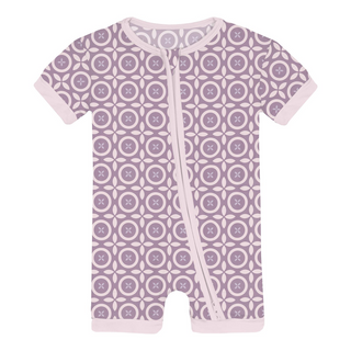 Print Shorty Sleeper with Zipper Lavender Flower Lattice