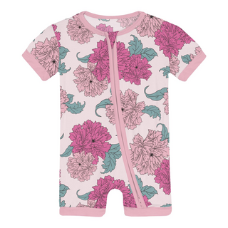 Print Shorty Sleeper with Zipper Shrinking Violet Peonies