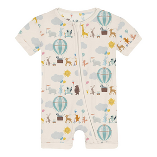 Print Shorty Sleeper with Zipper Natural Animal Parade