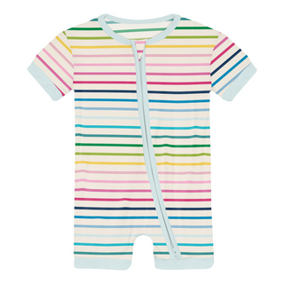 Print Shorty Sleeper with Zipper Happy Stripe