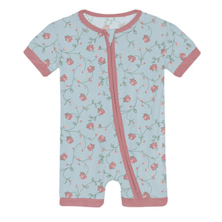 Shorty Sleeper with Zipper Spring Sky Floral Vines