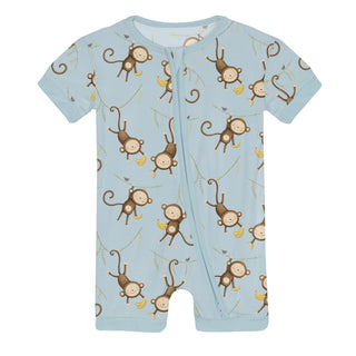 Shorty Sleeper with Zipper in Spring Sky Monkeys & Bananas