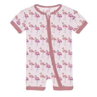 Shorty Sleeper with Zipper in Shrinking Violet Flamingo