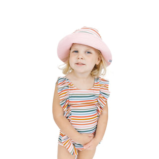 Sunset Stripe Ruffle Front One Piece Girls Swimsuit