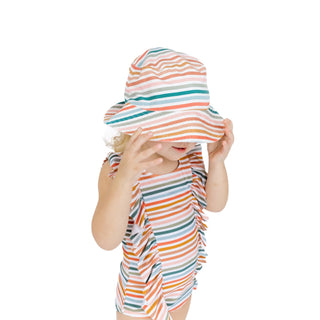 Sunset Stripe Ruffle Front One Piece Girls Swimsuit