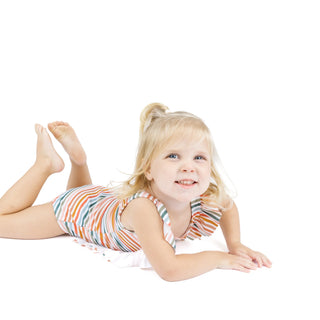 Sunset Stripe Ruffle Front One Piece Girls Swimsuit