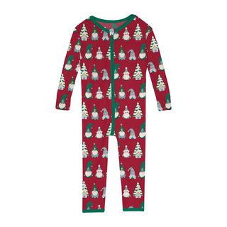 Print Convertible Sleeper with Zipper in Crimson Gnomes