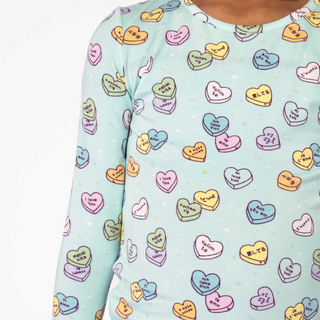 Bamboo Kids Pajamas Valentine's Candy Hearts Blue