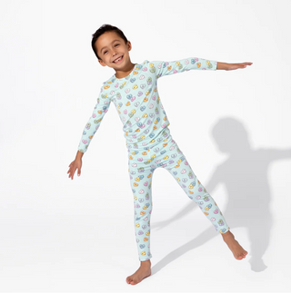 Bamboo Kids Pajamas Valentine's Candy Hearts Blue