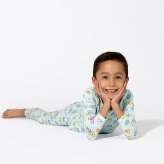 Bamboo Kids Pajamas Valentine's Candy Hearts Blue